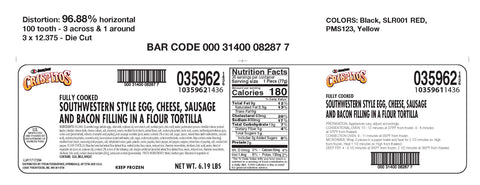 Jimmy Dean CRISPITOS® SOUTHWEST STYLE BACON SAUSAGE CHILI EGG & CHEESE FILLED FLOUR TORTILLAS W/ SLEEVES FC 10359621436