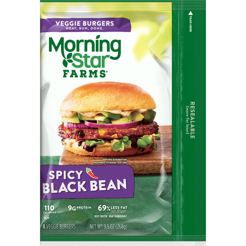 Morningstar Farms Spicy Black Bean Veggie Burgers, 9.5 Ounce -- 8 per case.