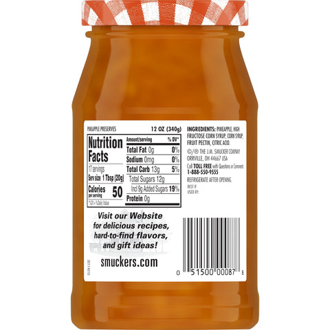 Smuckers Pineapple Preserves, 12 Ounce -- 12 per case