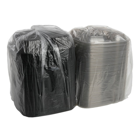 Container Plastic Combo Pack W/ Microwavable Black Base & Clear Microwavable Lid 3-compartment