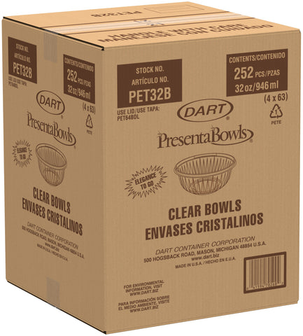 PresentaBowls® BOWL PLASTIC CLEAR 32 OZ