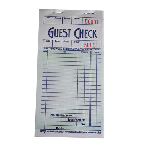 National Checking Company Guest Check Paper - 1 Part Green, 16 Line, 3.5 x 6.75 inch -- 5000 per case.
