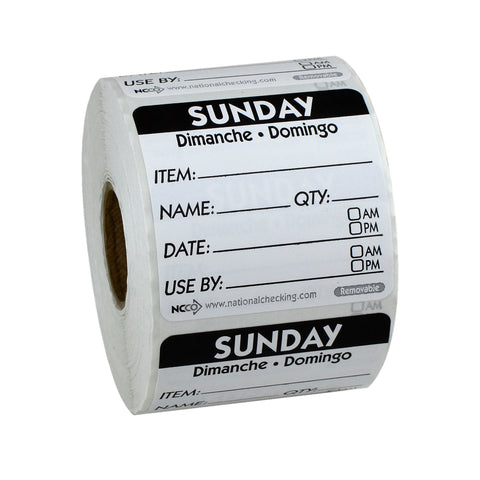DateIt™ LABEL TRILINGUAL ITEM/DATE/USE BY REMOVABLE BLACK SUNDAY 2X2