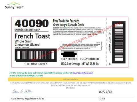 Sunny Fresh™ FRENCH TOAST CINNAMON GLAZED WHOLE GRAIN BULK