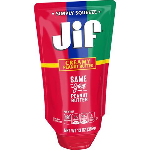 Jif Creamy Peanut Butter, 13 Ounce Squeezable Pouch -- 10 per case