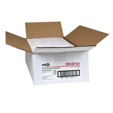 National Checking Company Carbonless Guest Check Board - 2 Part Maroon, 15 Line, 4.20 x 8.38 inch -- 2000 per case.