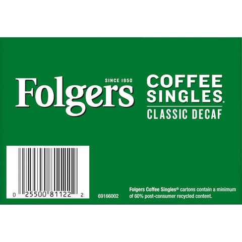 Folgers Decaffeinated Coffee Singles - 19 coffee bags per box, 12 boxes per case