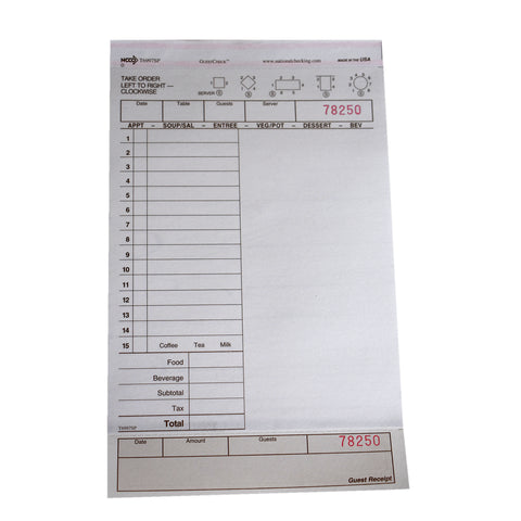National Food Group GUEST CHECK LARGE-WIDE TWO-PART CARBONLESS TAN 5.25X8.5