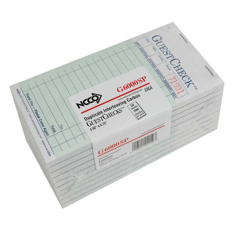 National Checking Company Interleaving Carbon Guest Check Paper - 2 Part Green, 17 Line, 3.5 x 6.75 inch -- 2500 per case.