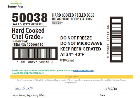 Sunny Fresh Hard Cooked Peeled Egg Salad, 18 per bag -- 8 bags per case