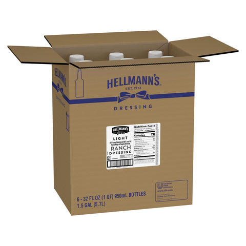 Single Hellmann's Light Ranch Salad Dressing Salad Bar Bottles, 32 Ounce