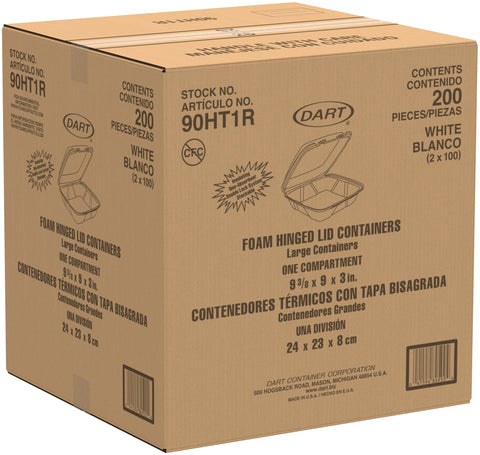 Container Foam White Large 1-compartment Hinged Lid 9.4x9