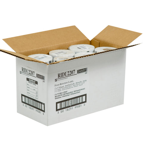 DateIt™ LABEL TRILINGUAL ITEM/DATE/USE BY REMOVABLE BLACK SUNDAY 2X2