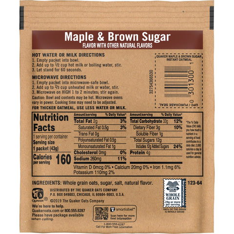 Quaker® CEREAL INSTANT OATS MAPLE BROWN SUGAR