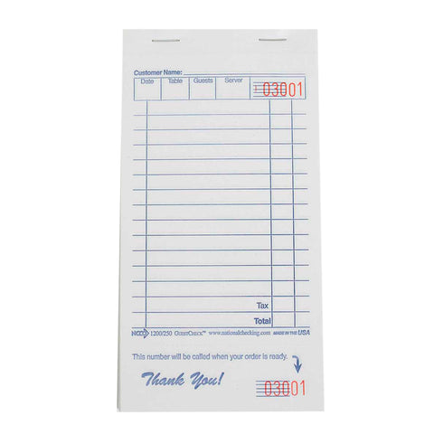 Guestcheck Paper - 1Part, White Bond/Blue, 15 Line, 3.5 X 6.75 Inch, 100 Checks Per Book -- 10000 Per Case.