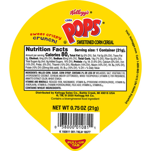 Cereal Corn Pops Single Serve 96 Case 0.75 Ounce