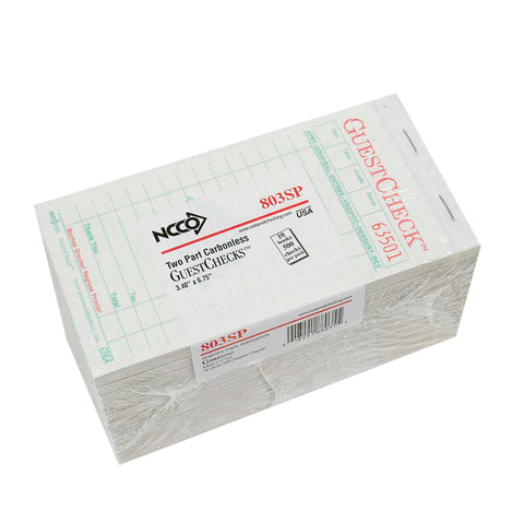 National Checking Company Carbonless Guest Check Paper - 2 Part White, 15 Line, 3.4 x 6.75 inch -- 50 per case.