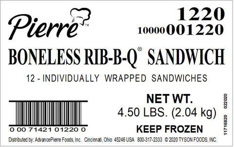 Pierre® SANDWICH JUMBO RIB-B-Q BAR-B-Q PORK RIB 10000001220