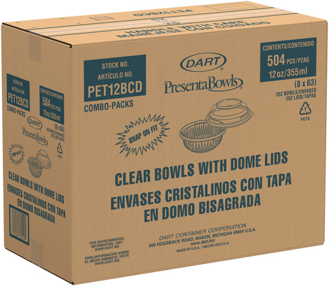 PresentaBowls® BOWL PLASTIC CLEAR WITH DOME LID 12 OZ