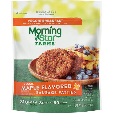 Morningstar Farms Breakfast Maple Flavored Sausage Patties, 8 Ounce -- 6 per case.