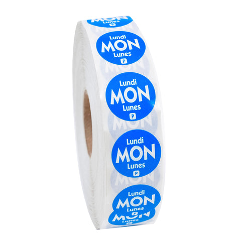 National Checking Company Dateit Blue Trilingual Permanent Label - Monday, 0.75 inch Circle -- 2000 per case.
