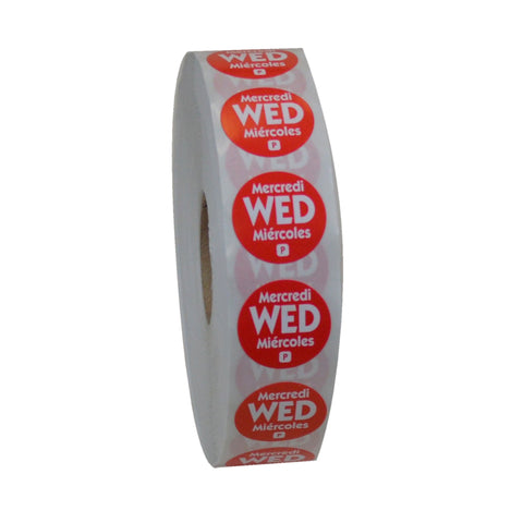 National Checking LABEL CIRCLE PERMANENT TRILINGUAL RED WEDNESDAY .75