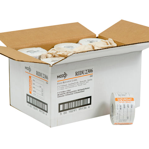 National Checking Company Dateit Orange Trilingual Item/Date/Use By Removable Label - Saturday, 2 x 3 inch -- 500 per case.