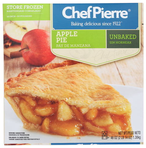 Sara Lee Chef Pierre Traditional Unbaked Apple Fruit Pie, 10 inch -- 6 per case.