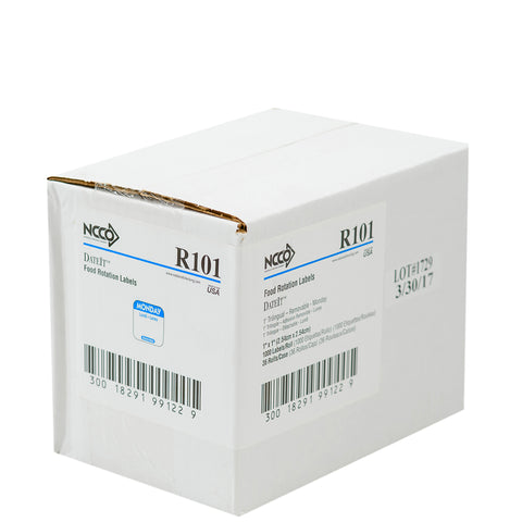 National Checking Company Dateit Blue Trilingual Removable Label - Monday, 1 x 1 inch -- 1000 per case.