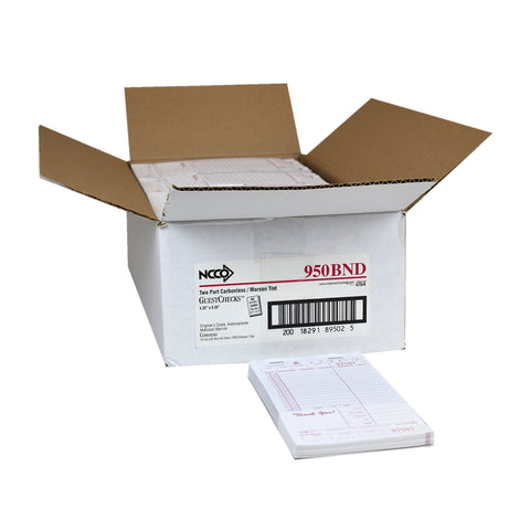 National Checking Company Carbonless Guest Check Board - 2 Part Maroon, 15 Line, 4.20 x 8.38 inch -- 2000 per case.