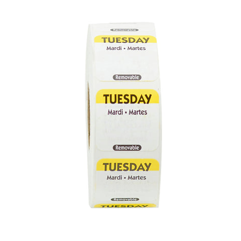 National Checking Company Dateit Yellow Trilingual Removable Label - Tuesday, 1 x 1 inch -- 1000 per case.
