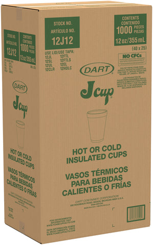 Dart Container J Cup Expanded Polystyrene Foam White Space Saver Cup, 12 Ounce -- 1000 per case