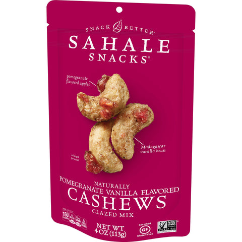 Sahale Snacks Naturally Pomegranate Vanilla Flavored Cashews Glazed Mix, 4 Ounce -- 6 per case.