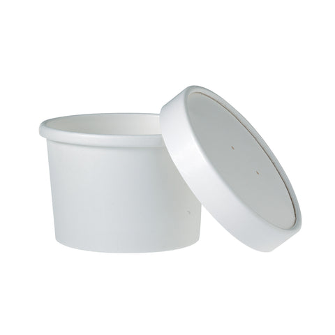 Solo® White CONTAINER PAPER FOOD DOUBLE POLY COMBO W/ LID 8 OZ