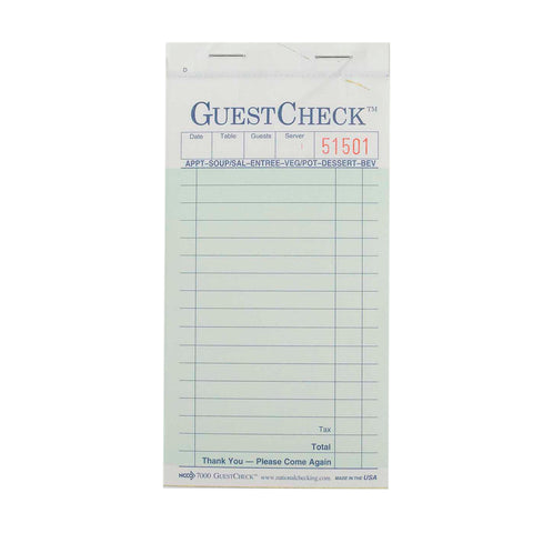 Guest Check 2 Part Nocarb A7000 National 17 Line Green 3.4x6.75