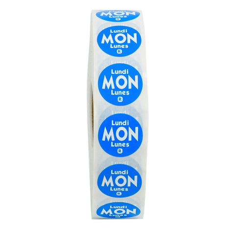 National Checking Company Dateit Blue Trilingual Removable Label - Monday, 0.75 inch Circle -- 2000 per case.
