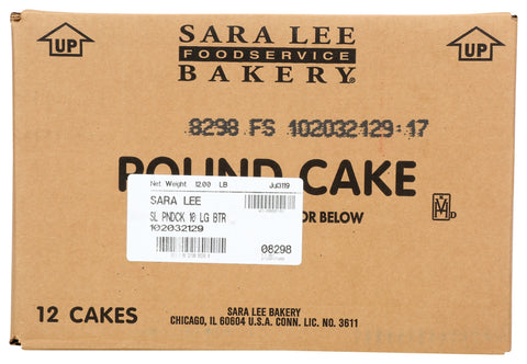 Sara Lee Large Pound Cake, 10 inch -- 12 per case.