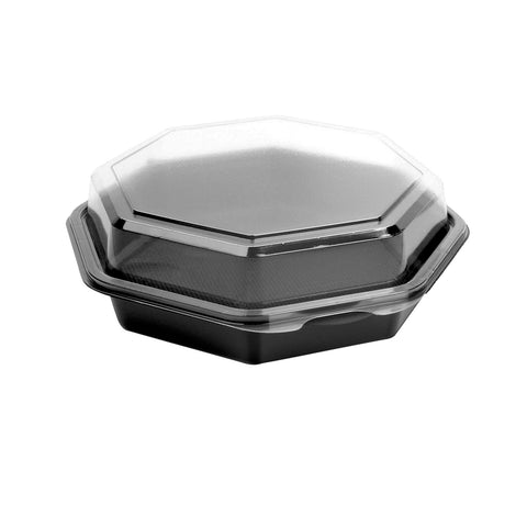 Creative Carryouts® CONTAINER PLASTIC BLACK/CLEAR HINGED MEDIUM OCTAVIEW 7.5