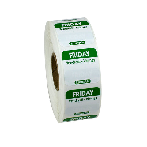 National Checking Company Dateit Green Trilingual Removable Label - Friday, 1 x 1 inch -- 1000 per case.