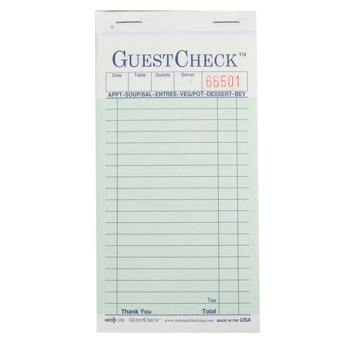 Guest Check 2 Part Carbonless 3.4x6.75