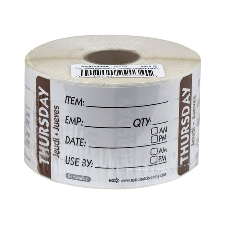 DateIt™ LABEL TRILINGUAL ITEM/DATE/USE BY REMOVABLE BROWN THURSDAY 2X3