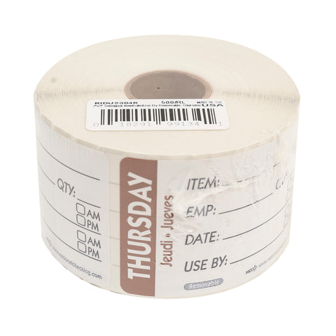 DateIt™ LABEL TRILINGUAL ITEM/DATE/USE BY REMOVABLE BROWN THURSDAY 2X3