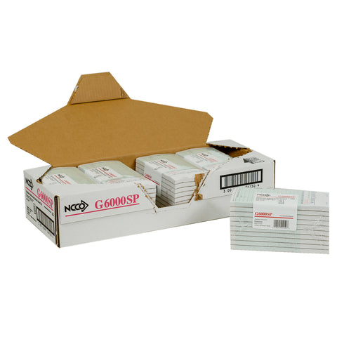 National Checking Company Interleaving Carbon Guest Check Paper - 2 Part Green, 17 Line, 3.5 x 6.75 inch -- 2500 per case.