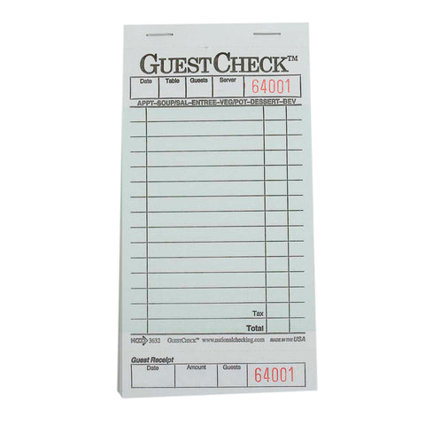 Guestcheck Single Copy Cardboard Green 3.5x6.75