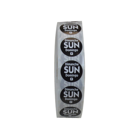 National Checking Company Dateit Black Trilingual Permanent Label - Sunday, 0.75 inch Circle -- 2000 per case.