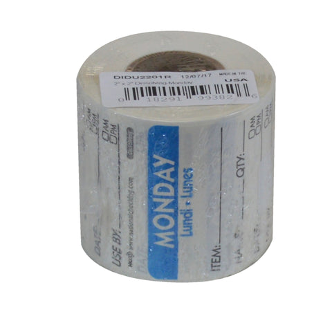 Label Dissolvable Use By Monday Blue 2x2