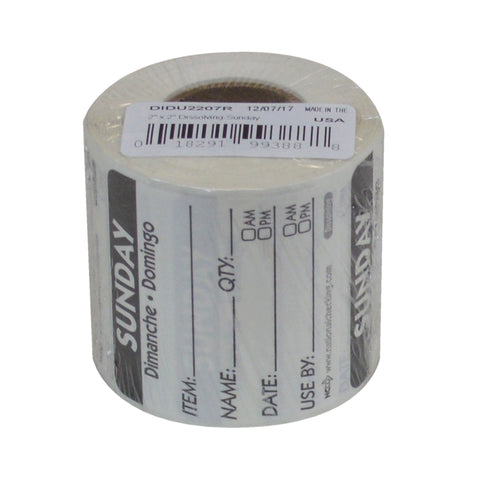 DateIt™ LABEL TRILINGUAL ITEM/DATE/USE BY DISSOLVING BLACK SUNDAY 2X2