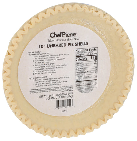 Pie Shell Lard Shortening Unbaked 10