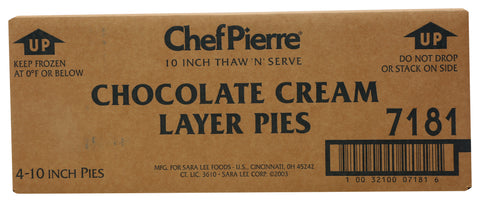 Sara Lee Chef Pierre Chocolate Cream Multi Layer Cream Pie, 40.6 Ounce -- 4 per case.