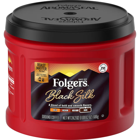Coffee Caffeinated Ground Black Silk Canister